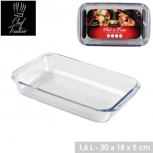 CHEF TRAITEUR - PLAT À FOUR EN VERRE BOROSILICATE RECTANGULAIRE - 30X18XH5CM
