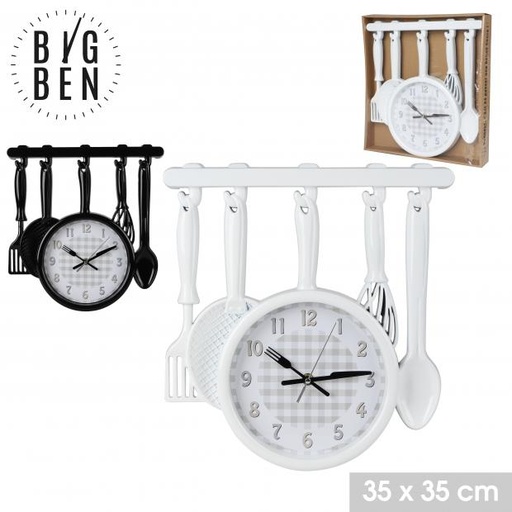 BIG BEN HORLOGE DE CUISINE DESIGN USTENSILES SUSPENDUS - 2 COULEURS DISPONIBLES - D35CM