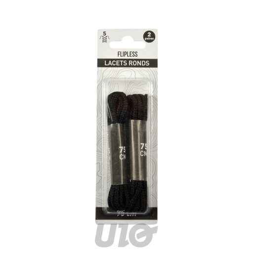SET DE 2 PAIRES DE LACETS RONDS 75CM NOIR