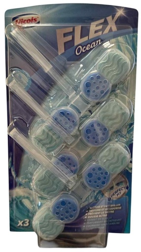 Nicols 3 Blocs WC FLEX Océan, Nettoyant Détartrant