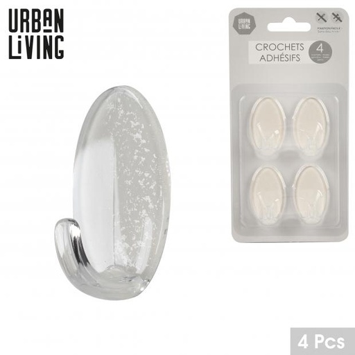 LA PENDERIE CROCHETS ADHÉSIFS OVAL - 4 PIÈCES - EN PLASTIQUE TRANSPARENT