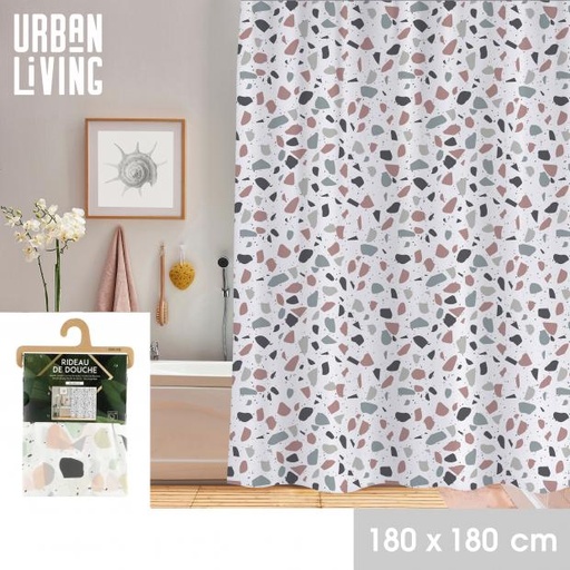 RIDEAU DE DOUCHE EN PLASTIQUE AVEC 12 ANNEAUX DESIGN TERRAZO 180X180CM