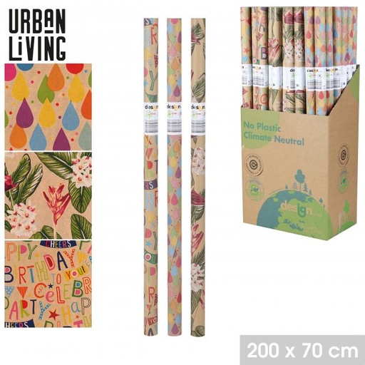 PAPIER CADEAU KRAFT DÉCOR BRIGHT KRAFT 200X70CM