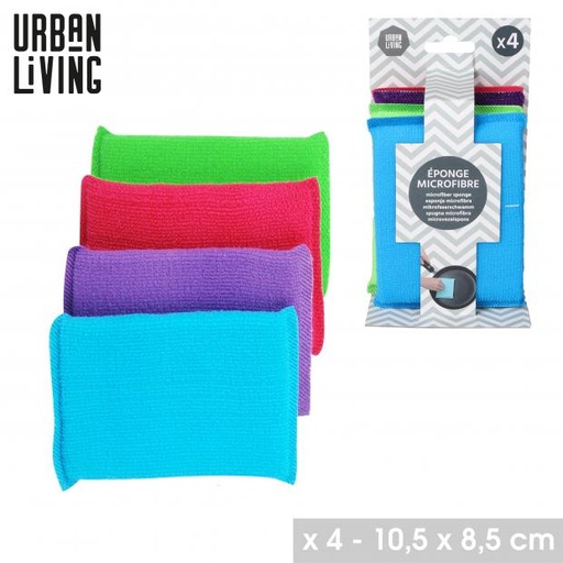 ÉPONGE MICROFIBRE - 4 PIÈCES - 4 COULEURS ASSORTIES BLEU/ROSE/VERT/MAUVE