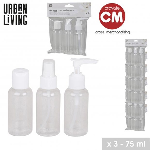 BOUTEILLES ET VAPORISATEUR DE VOYAGE 75ML - 3 PIÈCES