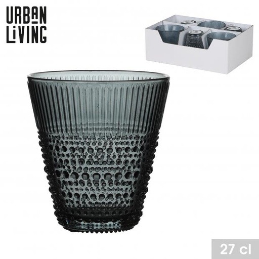 PEARL STONE VERRE A EAU COULEUR GRISE 27CL DIAM 9 X H10CM