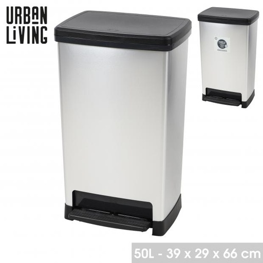 POUBELLE AVEC PÉDALE ET FREIN DE CHUTE 50 LITRES COULEUR GRIS MÉTAL