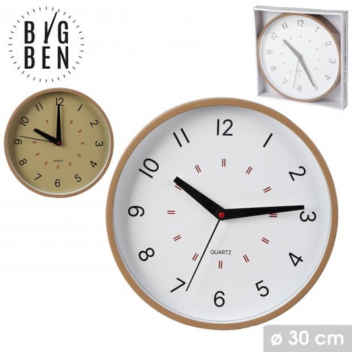 BIG BEN HORLOGE MURALE D30CM 2 COULEURS ASSORTIES BEIGE ET BLANC