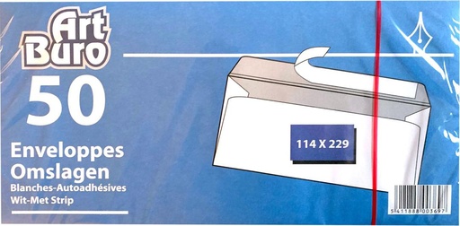 Art Buro Enveloppes Blanches Auto-adhésives 114x229 Sans Fenêtre - 50 pces