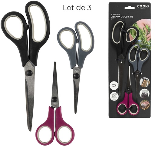 3 PAIRES DE CISEAUX 14/17/21CM