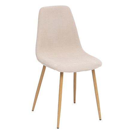 CHAISE ROKA VELOURS CÔTELÉ PIEDS IMITATION CHÊNE BEIGE