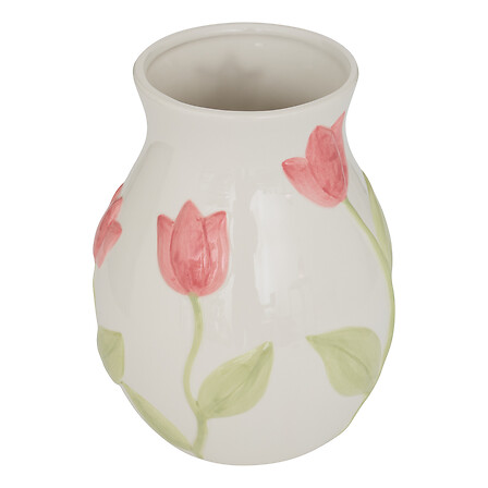 VASE EN CÉRAMIQUE - MOTIF TULIPE FLEUR DE ROSE - H21CM