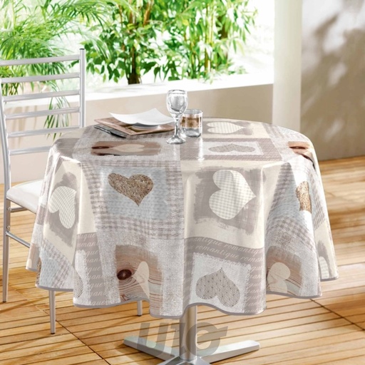 NAPPE RONDE DIAMÈTRE 160CM PVC IMPRIMÉ COSY COEUR