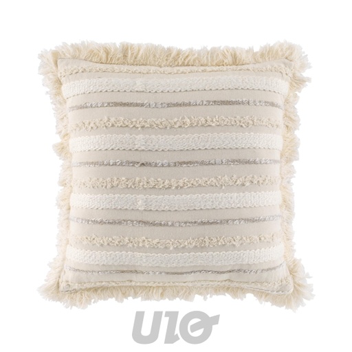 COUSSIN DÉHOUSSABLE À FRANGES 40x40CM COTON TISSÉ ATLAS NATUREL