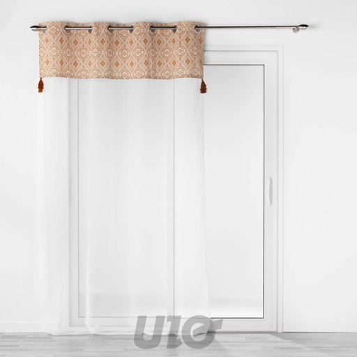 PANNEAU À OEILLETS 140x240CM VOILE SABLE AVEC TOP POLYCOT ET POMPON SAMIRA TERRACOTTA