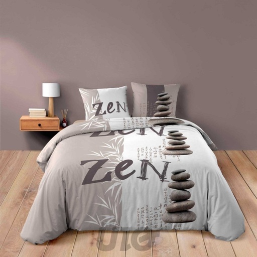 PARURE DE LIT 3 PIÈCES 240x220CM IMPRIMÉ 42 FILS ALLOVER GALETS ZEN