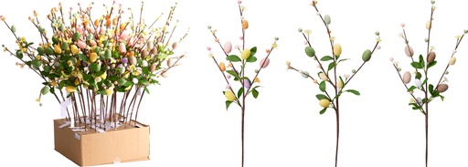 BRANCHE DE PÂQUES AVEC OEUFS - 65CM  - VERT & JAUNE