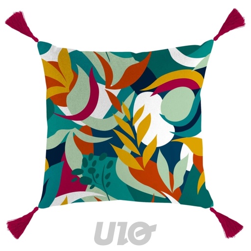 COUSSIN DÉHOUSSABLE POMPONS 40 x 40 CM COTON IMPRIMÉ CARAÏBES