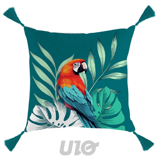 COUSSIN DÉHOUSSABLE POMPONS 40 x 40 CM COTON IMPRIMÉ SEYCHELLES