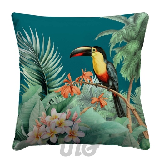 COUSSIN DÉHOUSSABLE 50 x 50 CM POLYESTER IMPRIMÉ DÉPERLANT TOUCAN