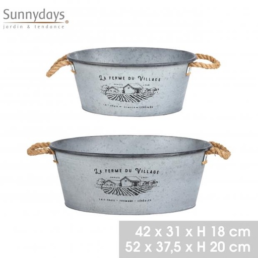 GARDEN & METAL - LA FERME DU VILLAGE - BASSINE DECORÉE AVEC POIGNÉE - GRAND MODÈLE