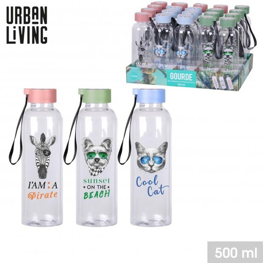 GOURDE AVEC BOUCHON EN MÉTAL ET DRAGONNE 500ML - 3 COULEURS DISPONIBLES