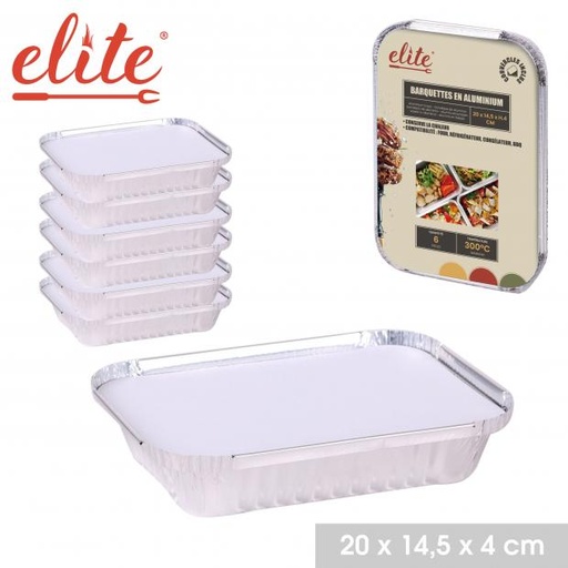 LES INDISPENSABLES BARQUETTES EN ALUMINIUM AVEC COUVERCLE - 20X14,5X4CM - 6 PIÈCES