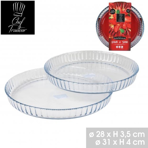CHEF TRAITEUR - 2 PLATS À FOUR EN VERRE BOROSILICATE ROND D28CM ET D31CM