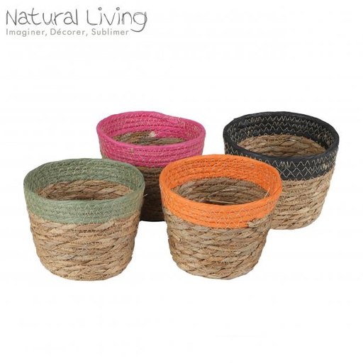 NATURAL LIVING - CACHE POT EN ROSEAU ET CORDE DE PAPIER D13XH10CM