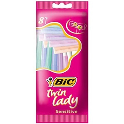 BIC Rasoirs Jetables Femme Twin Lady Sensitive 2 Lames x8 Pastel