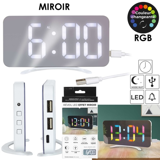 RÉVEIL LED MIROIR RGB