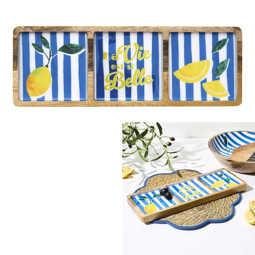 PLANCHE DE PRÉSENTATION À COMPARTIMENTS EN MANGUIER DOLCE VITA BLEU