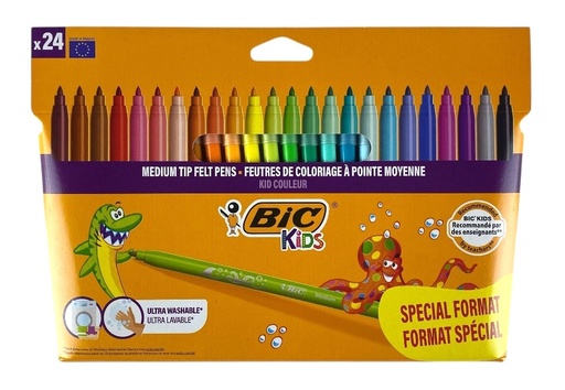 MARQUEURS BIC 24 FEUTRES BIC KIDS COULEURS À POINTES MOYENNES