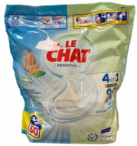 Le Chat Lessive Sensitive 4 en 1 Aloe Vera & Marseille 50 Doses Hypoallergénique