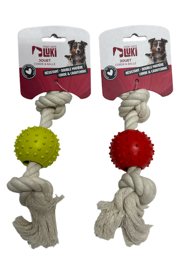 Mon Ami Luki Jouet Chien Balle & Corde Caoutchouc Résistant Rouge/Vert 30cm