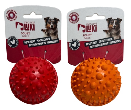 Mon Ami LUKI Balle Caoutchouc Résistante 7cm Distributeur Friandises Rouge/Orange