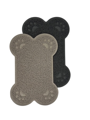 Tapis Gamelle Chien Chat Os Taupe/Anthracite 40x27cm Antidérapant
