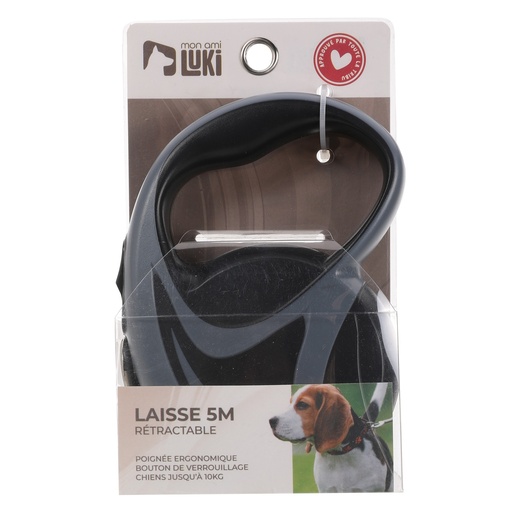 Mon Ami LUKI Laisse Rétractable Sangle Chien 5m 10kg Anthracite Noir