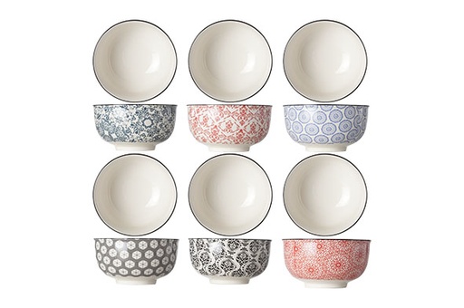 DELIRIO Lot 6 Bols Céramique Motifs Assortis D15xH8cm