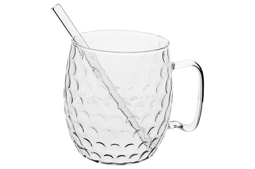 Lot de 2 Verres Moscow Mule Martelé Transparents avec 2 Pailles Éco