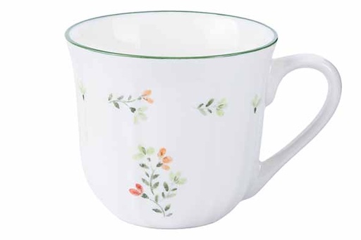 Tasse Blanche Motif Bouquet Floral Vert & Orange 28cl