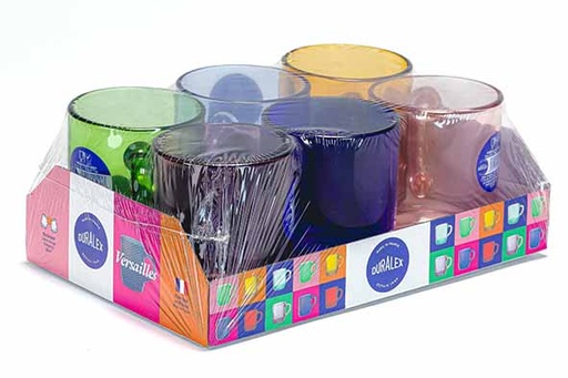 Duralex Versailles Gobelets Verre Trempé Couleurs Assorties Lot de 6 - 26 cl
