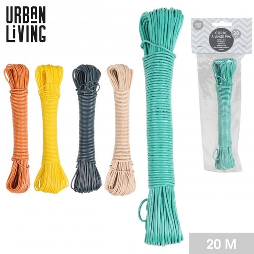 Urban Living Corde à Linge PVC 20m, 5 Couleurs Assorties