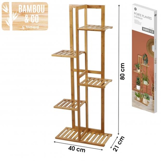 Bambou & Co Porte-Plantes 5 Niveaux Étagère Bambou 40x21x80cm