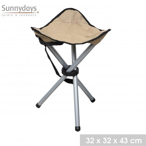 Sunnydays Tabouret Pliable LE FISHERMAN Pêche Camping Taupe 32x32x43cm
