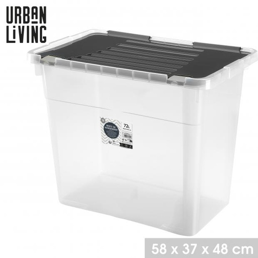 Urban Living NESSY Boîte Rangement 72L Plastique Transparent Couvercle Noir