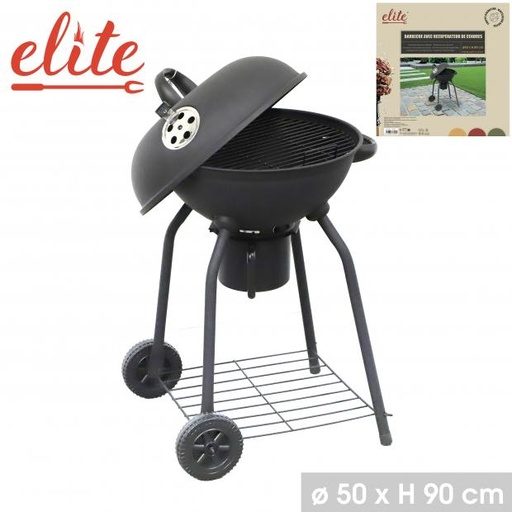 ELITE Barbecue Charbon Noir Ø50xH90cm | Couvercle, Roues & Récupérateur Cendres