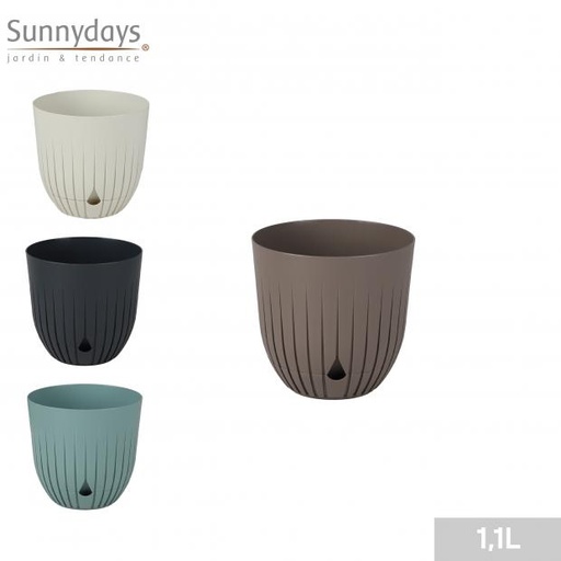Sunnydays Cache Pot Plastique avec Soucoupe 1.1L 4 Coloris Assortis
