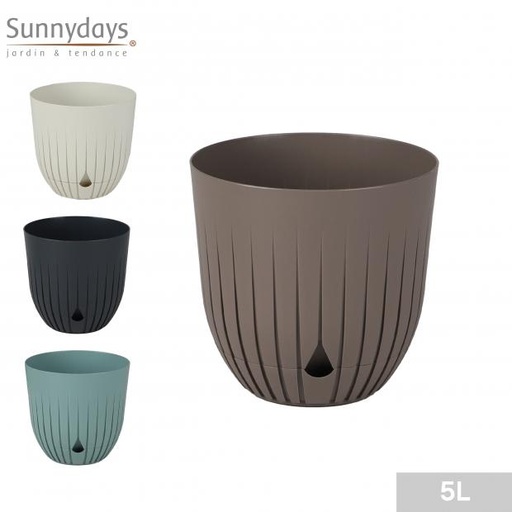 Sunnydays Cache Pot Plastique avec Soucoupe 5L – 4 Couleurs Assorties 