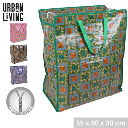 MAYA SAC SHOPPING DECORE 4 COULEURS ASSORTIES ROSE/BLEU/VERT/NOIR 55X50X30CM